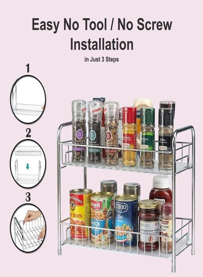 BIRDWING 2-Tier Silver Portable Multipurpose Kitchen organizer | Kitchen Rack/Trolley | Spice Organizer Standing Rack for Counter top - Image 3